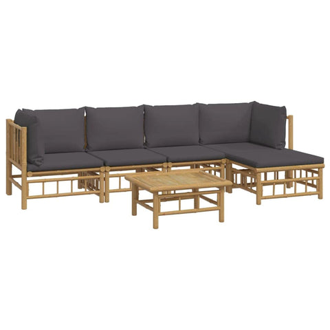 vidaXL 6 Piece Patio Lounge Set with Dark Gray Cushions Bamboo