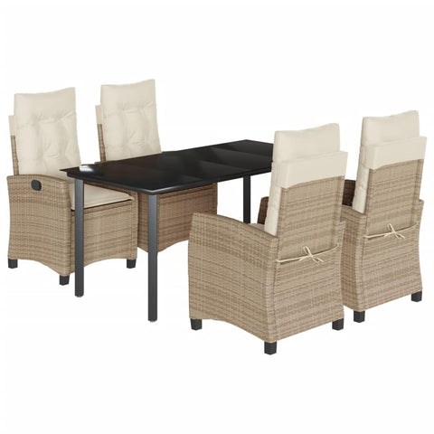 vidaXL Garden Dining Set 5-Piece Garden Furniture Set Table with 4 Chairs, Garden Set with Cushions, Patio Dining Set, Beige Poly Rattan