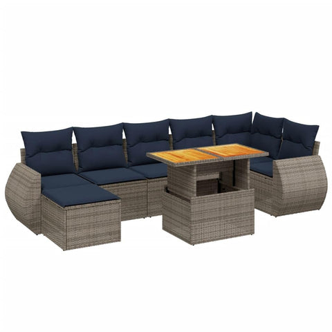 vidaXL Patio Sofa Set with Cushions 8 Piece, Outdoor Conversation Set, Sectional Sofa for Balcony Garden, Modern Style, Gray Poly Rattan