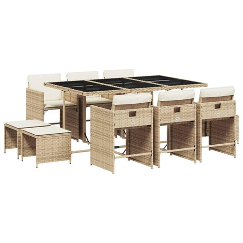 vidaXL Patio Dining Set with Cushions 11 Piece, Garden Dining Table and Chair, Patio Furniture for Outdoor Backyard, Modern Style, Beige Poly Rattan