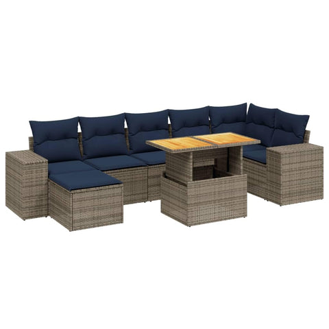 vidaXL Patio Sofa Set with Cushions 8 Piece, Outdoor Conversation Set, Sectional Sofa for Balcony Garden, Modern Style, Gray Poly Rattan