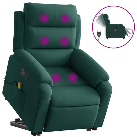vidaXL Electric Massage Recliner Chair - Power Lift Velvet Armchair, Elderly Stand Up Assist, Comfort Seating, Dark Green, 3206186