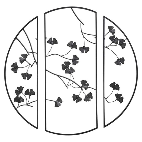 Oakestry 3-Piece Golden Gingko Leaves With Gold Foil Embellishments Modern Wall Art Sculpture Hanging Decoration for Bedroom, 14.6" X 35.4", Black/Gold
