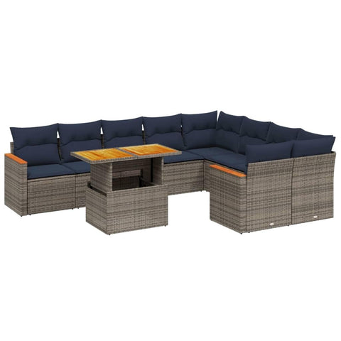 vidaXL Patio Sofa Set with Cushions 10 Piece, Outdoor Sectional Sofa Couch, Patio Conversation Set for Garden Backyard, Gray Poly Rattan