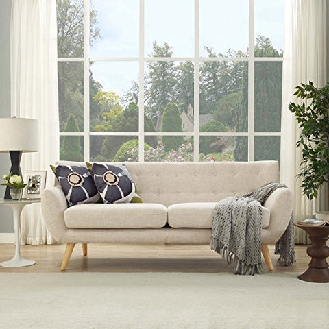Modway Remark Mid-Century Modern Sofa With Upholstered Fabric In Beige