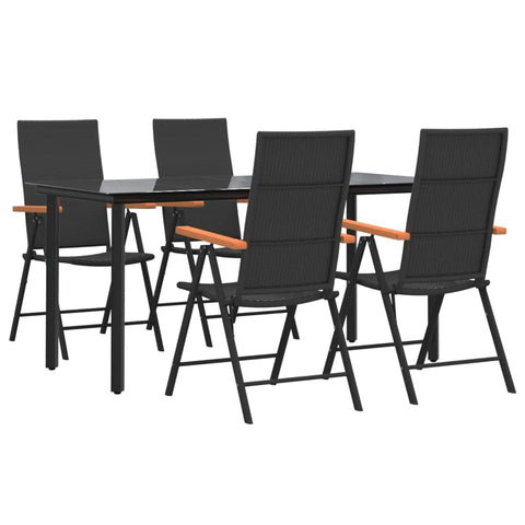 vidaXL Patio Dining Set 5 Piece, Outdoor Furniture Set with 4 Folding Chairs and 1 Table, Reclining Chair, Modern Style, Black and Brown Poly Rattan
