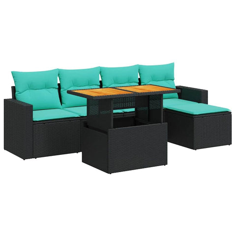 vidaXL 6 Piece Patio Sofa Set with Cushions Black Poly Rattan, Garden Sofa Set, Garden Lounge Set, Sofa for Garden, Outdoor Sofa Set