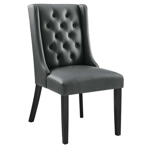 Button-Tufted Vegan Leather Parsons Dining Chair in Gray