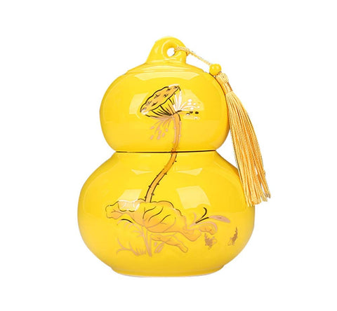 New Gourd Shaped Ceramic Tea Coffee Container Tea Storage Jar Tea Canister, Yellow