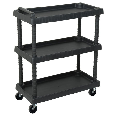 vidaXL 3-Tier Black Workshop Tool Trolley - 100% Polypropylene and Steel Garage Organizer with Adjustable Shelf - Strong, Durable and Mobile Storage Cart for Tools and Equipment