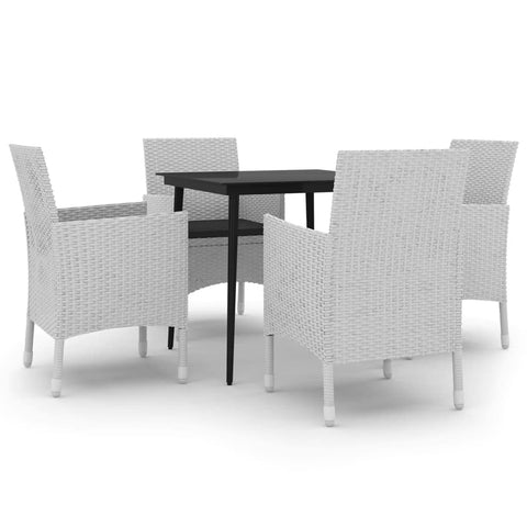 vidaXL 5-Piece Patio Dining Set - Weather- PE Rattan Chairs and Table with Glass Top, Black and White.