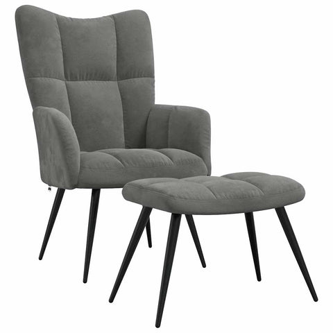 vidaXL Dark Gray Velvet Relaxing Chair with a Stool - Upholstered Seating | Lounge, Living Room, Office | Modern Design with Steel Frame