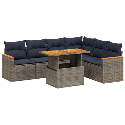 vidaXL Patio Sofa Set with Cushions 7 Piece, Outdoor Sectional Sofa Couch, Patio Conversation Set for Garden Backyard, Gray Poly Rattan
