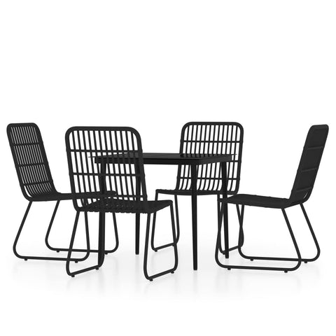 vidaXL 5-Piece Black Patio Dining Set - Powder-Coated Steel Frame with Glass Table Top and Weather- PE Rattan Chairs