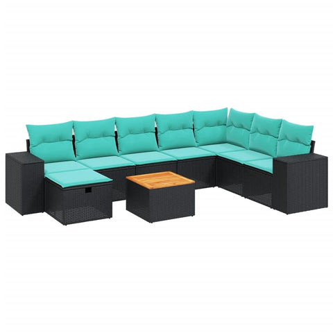 vidaXL Patio Sofa Set with Cushions 9 Piece, Outdoor Conversation Set, Sectional Sofa for Balcony Garden, Modern Style, Black Poly Rattan