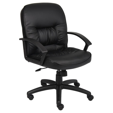 Oakestry Mid Back Leather Executive Managerial Chair Support Adjustable Spring Tilt Swivel Seat Padded Armrests Soft Cushioned Upholstery Chrome Base Heavy Duty Office Seating Workstation Upgrade