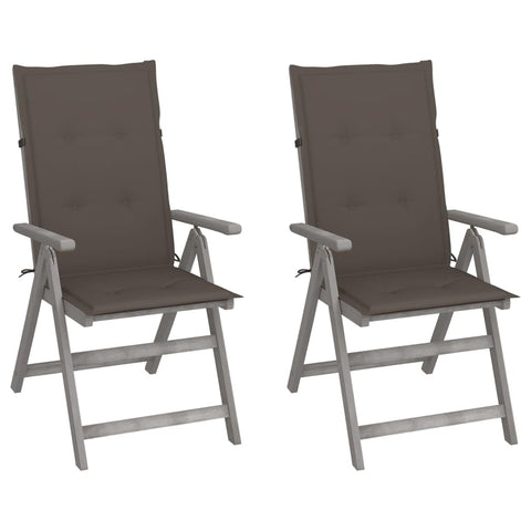 vidaXL Garden Reclining Chair with Cushions Solid Acacia Wood Adjustable Backrest Weather Resistant | Elegant Grey Finish Outdoor Seating for Patios Balconies Set of 2 Chairs Wooden Recliner Armchair