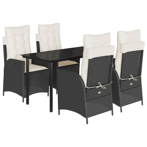 vidaXL 5 Piece Patio Dining Set - PE Rattan, Adjustable Reclining Chairs with Cushions, Tempered Glass Tabletop - Garden, Backyard, Patio
