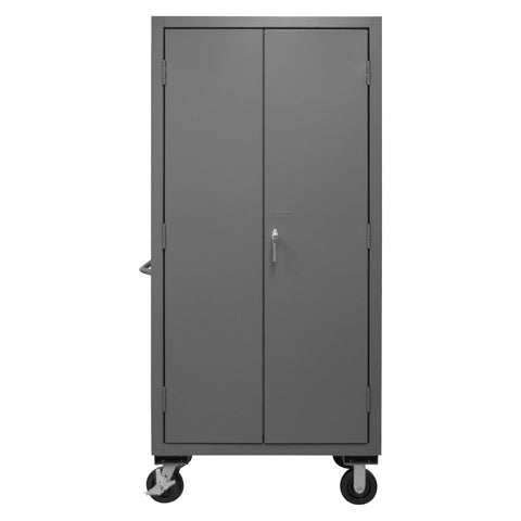 Durham 3501M-BLP-30-1795 Lockable Mobile Cabinet with 30 Red Hook-On Bins, Flush Door Style, 36" Wide, 14 Gauge, Gray
