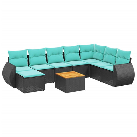 vidaXL 9 Piece Garden Sofa Set with Cushions Black Poly Rattan
