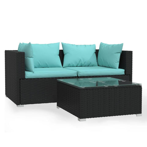 vidaXL 3 Piece Garden Lounge Set with Cushions | Black Poly Rattan Comfortable Indoor Outdoor Seating Perfect for Patios Balconies and Gardens Durable Steel Frame Modern Square Design Patio Furniture