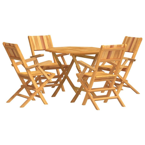 vidaXL 5-Piece Patio Dining Set in Solid Teak Wood - Foldable Outdoor Table and Chairs Set with Comfortable Backrest and Sturdy Tabletop, Onesize