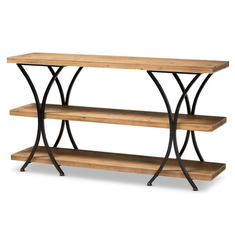 Baxton Studio Terrell Brown Finished Wood and Black Finished Metal Console Table