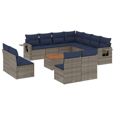 vidaXL Patio Sofa Set with Cushions 12 Piece, Outdoor Conversation Set, Sectional Sofa for Balcony Garden, Patio Furniture, Gray Poly Rattan