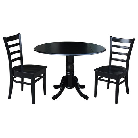 IC INTERNATIONAL CONCEPTS 42 in Dual Drop Leaf Table with 2 Ladder Back Dining Chairs - 3 Piece Dining Set