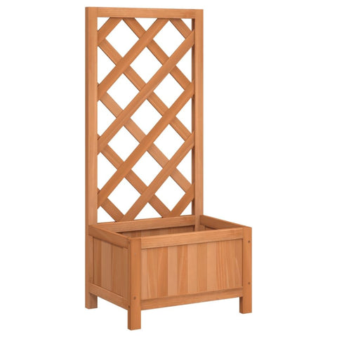 vidaXL Solid Fir Wood Planter with Trellis - Brown Rectangular Outdoor Flower Box for Garden, Patio, Terrace