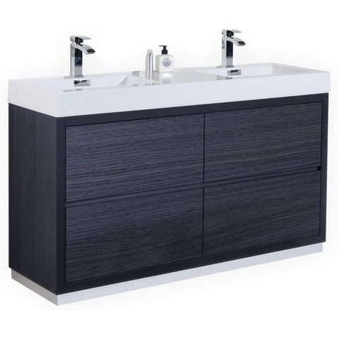 Oakestry Bliss 60 Inch Gray Oak Double Sink Freestanding Bathroom Vanity with Integrated Acrylic Basins Soft Close Push Open Drawers and Modern Wood Finish