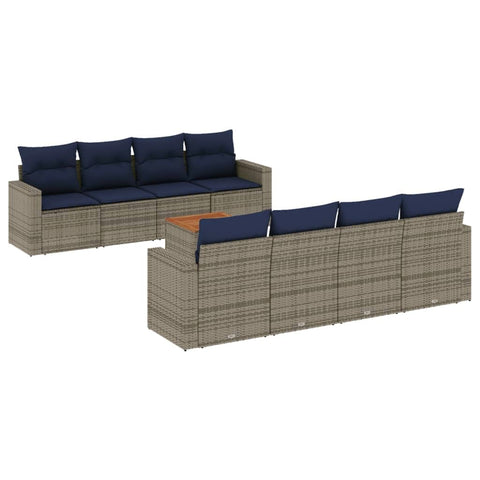 vidaXL Patio Sofa Set with Cushions 9 Piece, Outdoor Conversation Set, Patio Furniture Set for Balcony Garden, Modern Style, Gray Poly Rattan