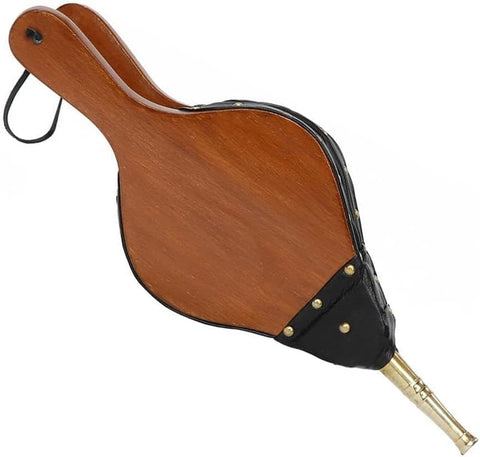 Oakestry Small, Maple Fireplace Bellows Made of Mango Wood, Black Leather with Hanging Strap for Quick Blast of Air, 15" L X 6" W