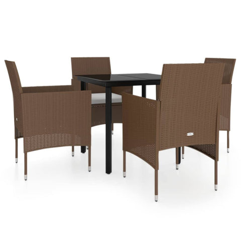 vidaXL Patio Dining Set 5 Piece with Cushions Garden Outdoor Lawn Yard Terrace Balcony Table and Chair Seat Seating Furniture Brown and Black