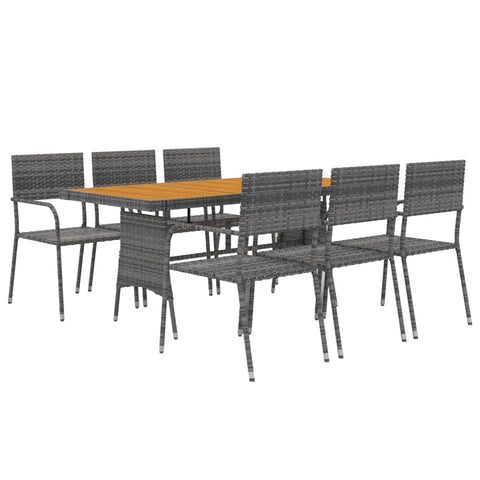 vidaXL Patio Dining Set 7 Piece, Outdoor Dining Table and Chair, Conversational Set, Wicker Furniture for Garden Backyard, Farmhouse, Poly Rattan Gray