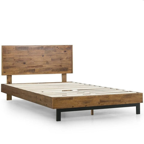 Fast Furnishings Rustic FarmHome Low Profile Pine Slatted Platform Bed in King