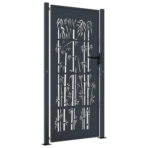 vidaXL Garden Gate, Locking Fence Gate, Hinged Gate for Patio Outdoor, Entrance Barrier Decorative Door, Anthracite 41.3"x70.9" Steel Bamboo Design