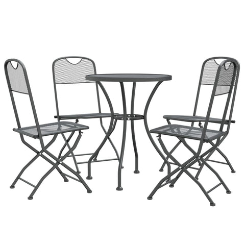 vidaXL 5 Piece Patio Dining Set - Expanded Metal mesh with E-Coating - Foldable Chairs - Round Table - Weather - Anthracite Color