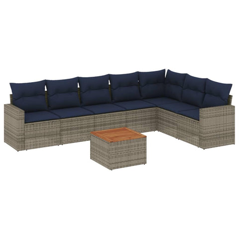 vidaXL Patio Sofa Set with Cushions 8 Piece, Outdoor Conversation Set, Patio Furniture Set for Balcony Garden, Modern Style, Gray Poly Rattan