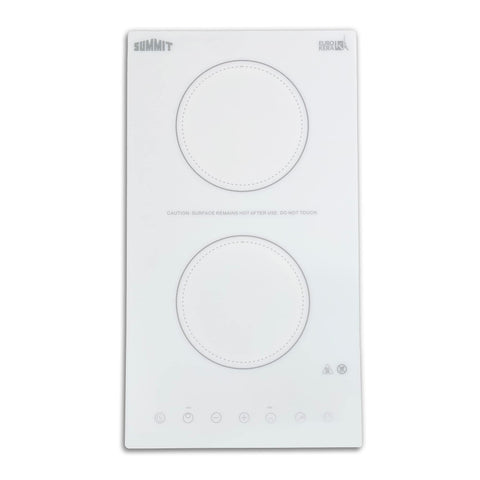 Summit 12" 2 Burner Electric Cooktop 115 Volt Radiant Cooktop, ADA Compliant, White- CR2B15T2W