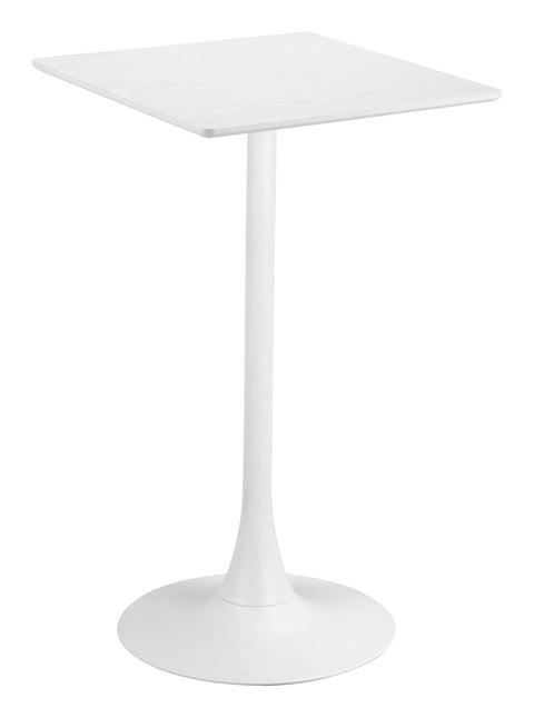 Valleta Bar Table White, White Bar Table, Modern Style, Faux Wood MDF Square Shape Tabletop, Steel, Indoor Bar, 23.8" W x 23.8" D x 41.7" H