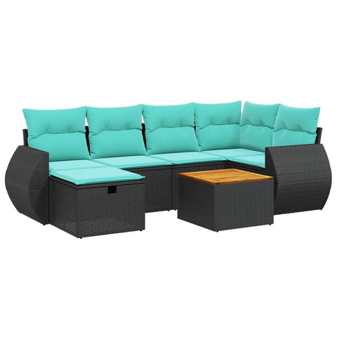 vidaXL Patio Sofa Set with Cushions 7 Piece, Outdoor Conversation Set, Sectional Sofa for Balcony Garden, Modern Style, Black Poly Rattan