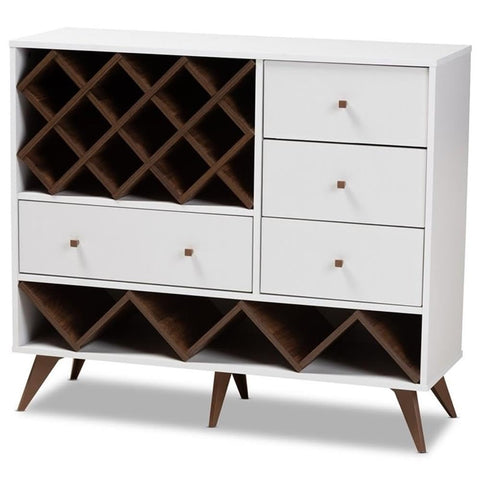Baxton Studio Savino Wood Wine Cabinet in White and Walnut