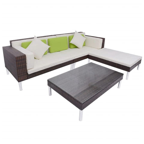 vidaXL Patio Furniture Set 4 Piece, Patio Conversation Set with Cushions, Sectional Sofa with Coffee Table, Wicker Furniture for Garden, Poly Rattan Brown
