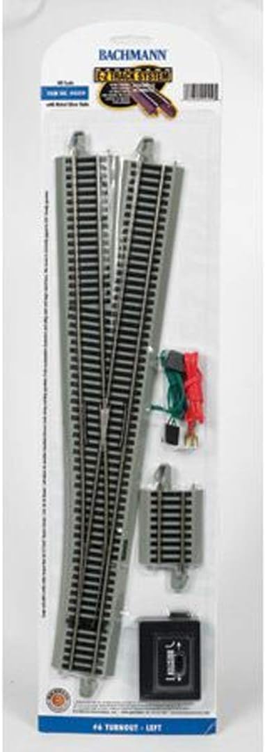 Bachmann Trains - Snap-Fit E-Z TRACK #6 TURNOUT - LEFT (1/card) - NICKEL SILVER Rail With Gray Roadbed - HO Scale