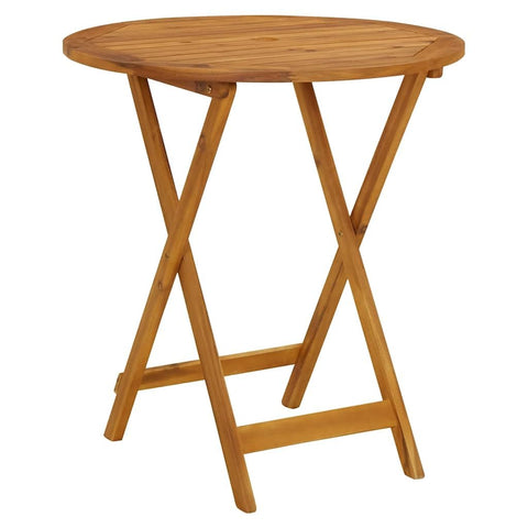 vidaXL Patio Table - Solid Acacia Wood, Foldable, Round, Weather-Resistant, 27.6" Diameter, Natural Oil Finish, Farmhouse Style, Outdoor Garden Furniture