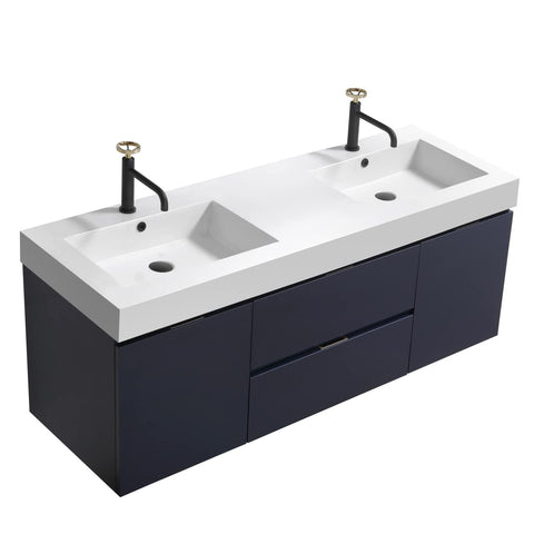 Bliss 60" Double Sink Blune Wall Mount Modern Bathroom Vanity