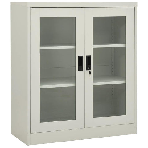vidaXL Steel Office Cabinet with Glass Doors and Adjustable Shelves, Lockable File Storage - Light Gray Color