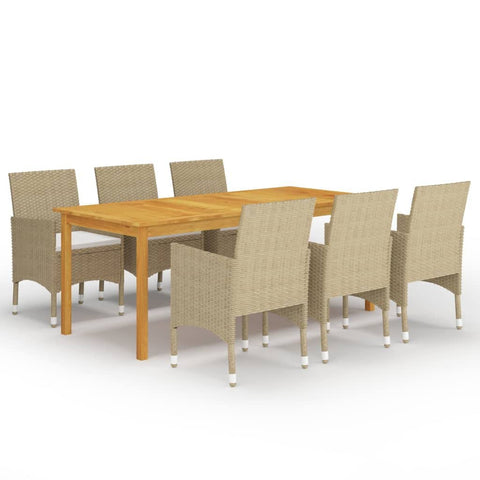 vidaXL Patio Dining Set 7 Piece Garden Outdoor Lawn Yard Terrace Balcony Backyard Dining Dinner Dinette Table and Chair Furniture Beige