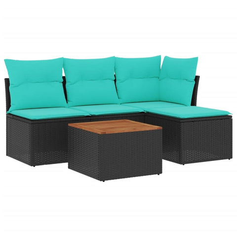 vidaXL Patio Sofa Set with Cushions 5 Piece, Outdoor Conversation Set, Patio Furniture Set for Balcony Garden, Modern Style, Black Poly Rattan